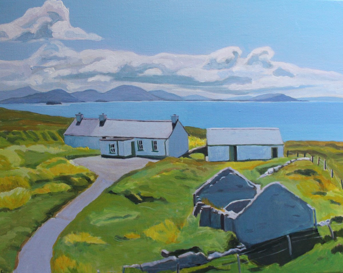 Impressionistic Landscape Acrylic Painting By Emma Cownie, 20 X 16, Midsummer At Malin Head, Original Artwork