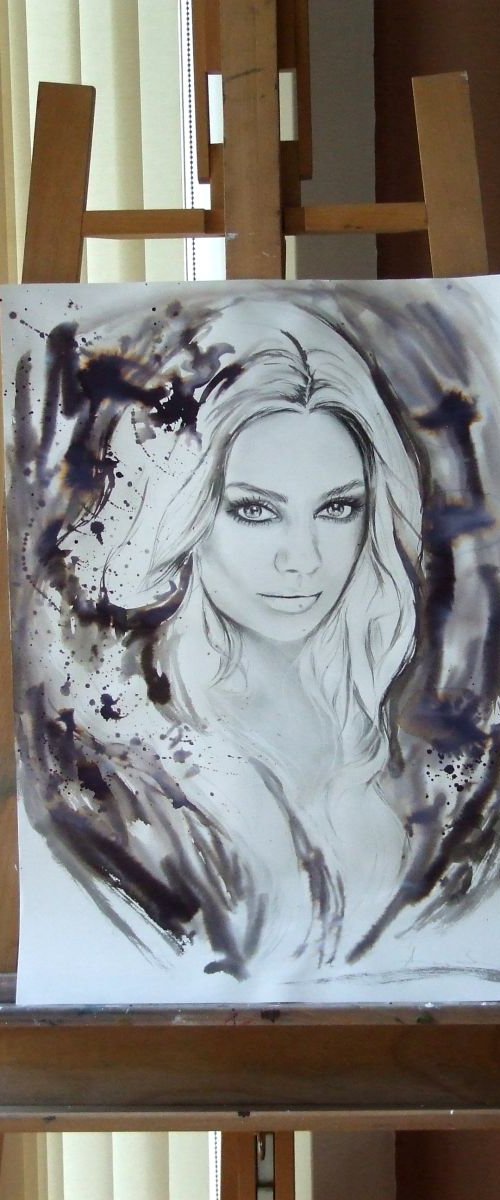 Original Pencil and ink Drawing of Mila Kunis by Anna Sidi-Yacoub