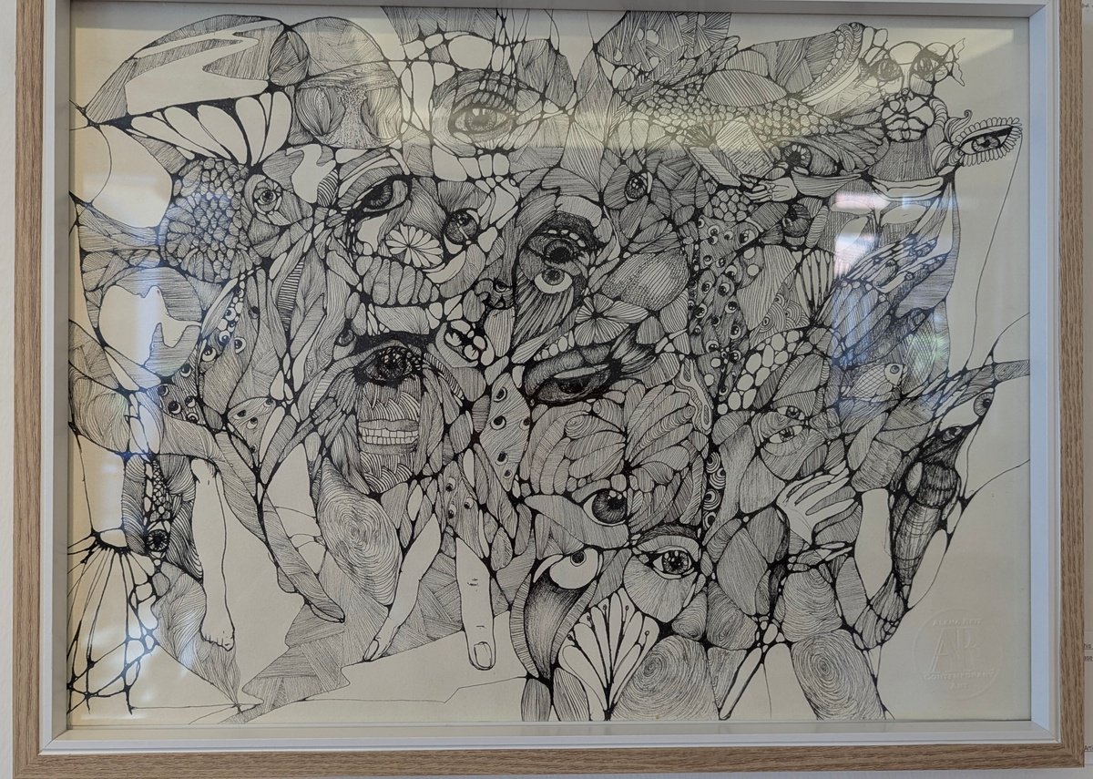 Graphic Portrait Ink Drawing By Alena Reit, 13 X 17, Crazy Mind, Original Artwork