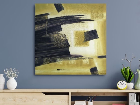 Olive-Yellow, Black Abstract 1