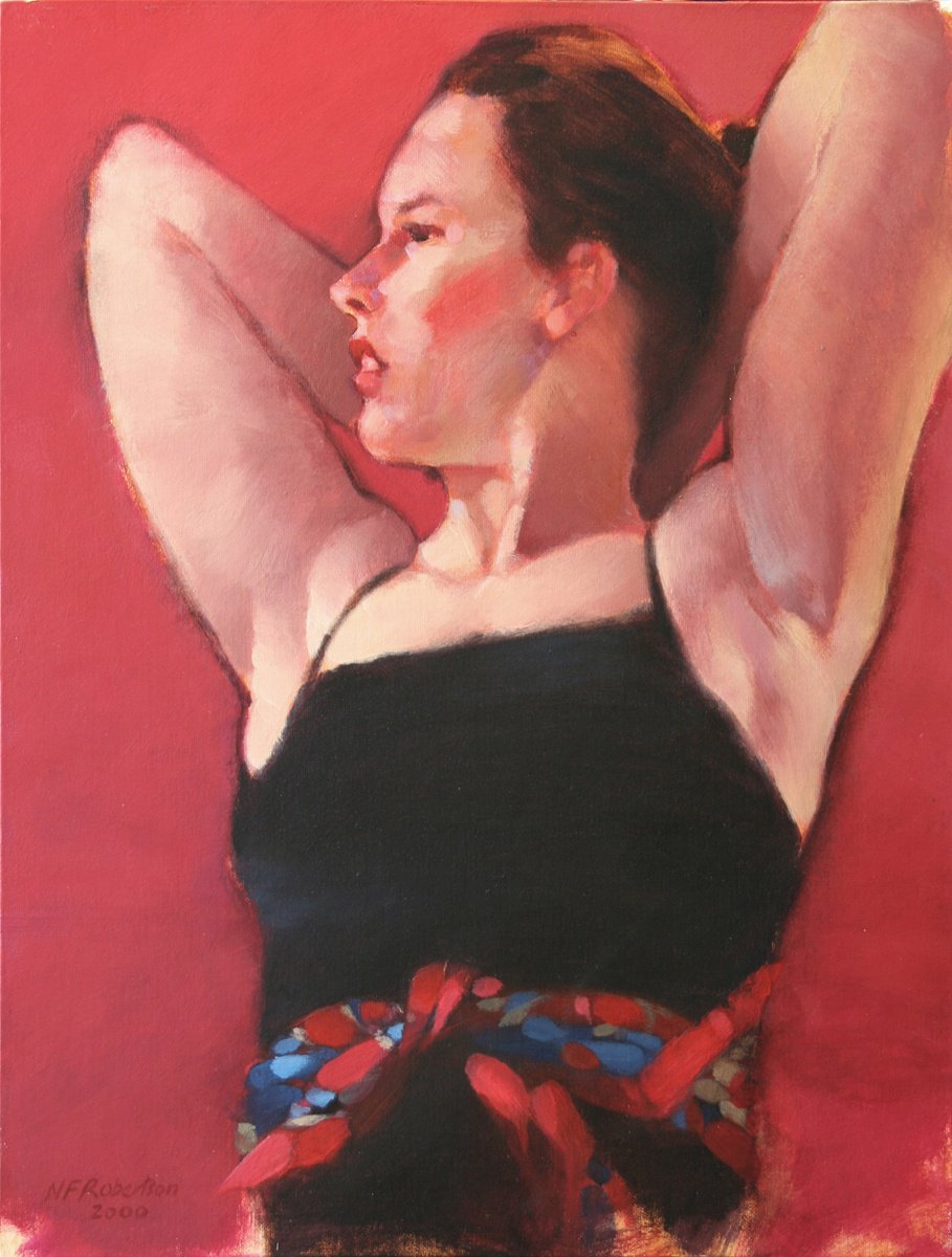 Portrait Acrylic Painting By Nicholas Robertson, 14 X 18", Expectant Aerobic, Original Artwork