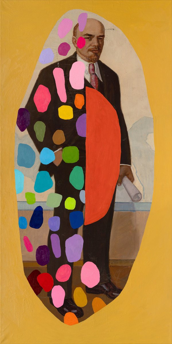 Urban And Pop Portrait Oil Painting By Oleksandr Balbyshev, 30 X 59", Recycled Lenin #20, Original Artwork