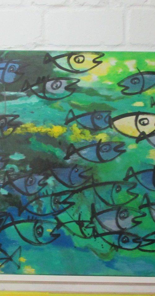 blue fishes jumping by Sonja Zeltner-Müller