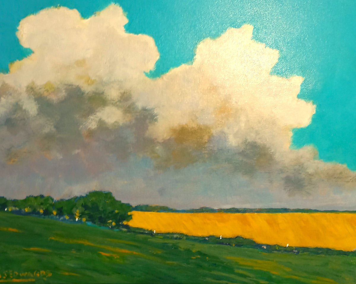 Impressionistic Landscape Acrylic Painting By David J Edwards, 20 X 16, Storm Clouds Over Wheatfield, Original Artwork