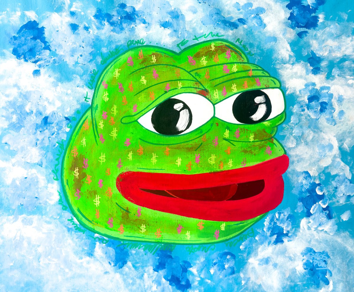 Acrylic Painting , All Time High Pepe Meme Coin By Carlos Pun Art, 35 X 28, Artwork For Sale On Artfinder