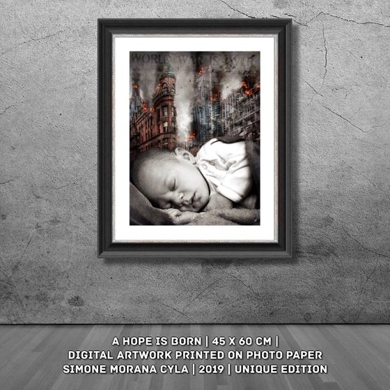 A HOPE IS BORN | 2019 | DIGITAL ARTWORK PRINTED ON HIGH QUALITY PHOTOGRAPHIC PAPER | 45 X 60 cm | SIMONE MORANA CYLA | UNIQUE EDITION |