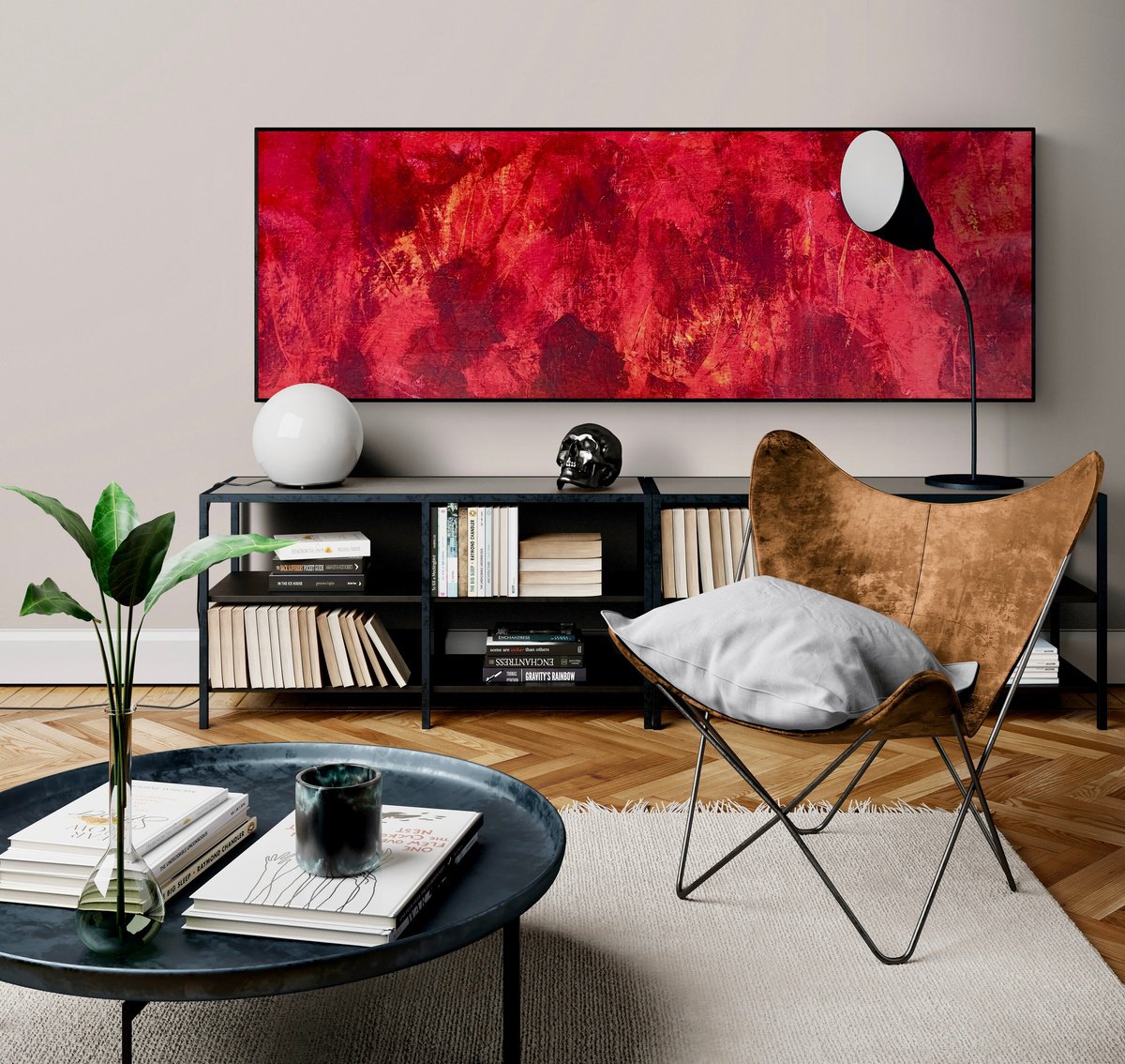 Abstract Acrylic Painting By Anita Kaufmann, 79 X 28, Terra Mystica No. 6621 Red Abstract, Original Artwork