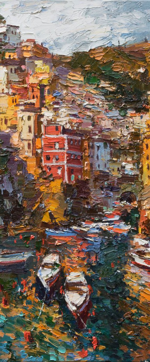 Riomaggiore, Cinque terre - Italian Landscape painting by Anastasiia Valiulina