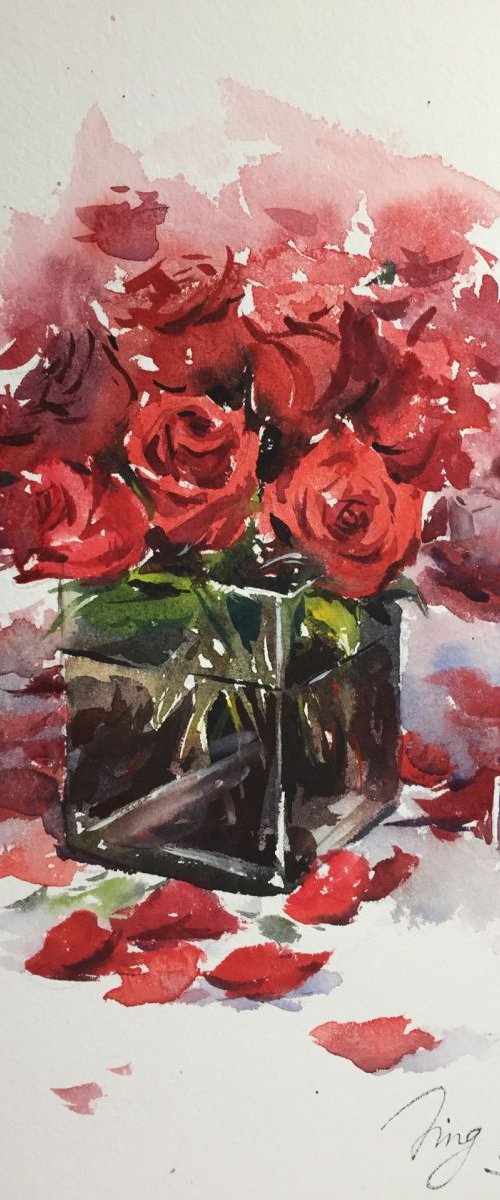 Vase of roses 6 by Jing Chen