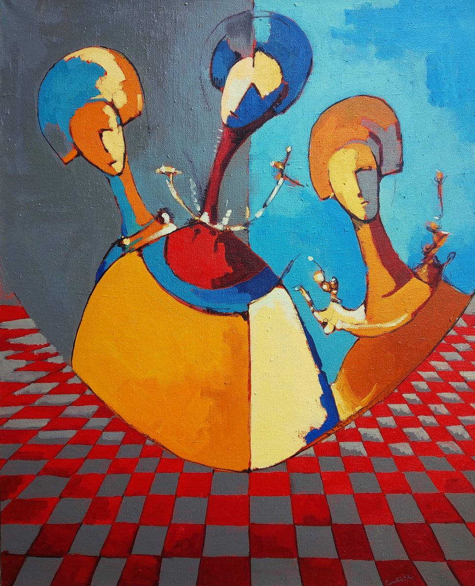 Abstract Oil Painting By Artyom Basenci, 31 X 39, Abstract - Family (100X80Cm, Oil Painting), Original Artwork