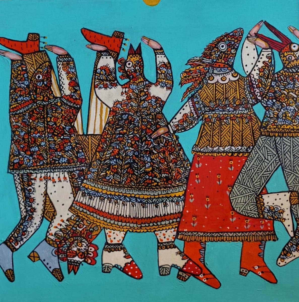 Naive Animal Acrylic Painting By Tetiana Osadchuk, 12 X 12", Rituals For Wealth, Original Artwork