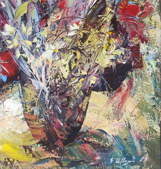 Abstract  flowers (60x80cm, oil painting, palette knife)