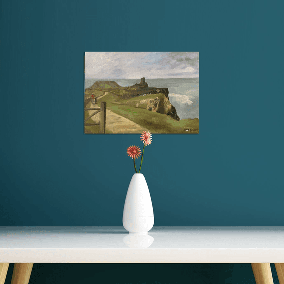 An oil painting of Worms Head, on the Gower peninsular.