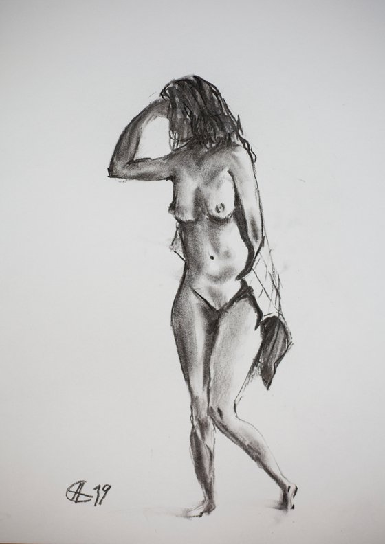 Nude in charcoal. 4. Black and white minimalistic female girl beauty body positive