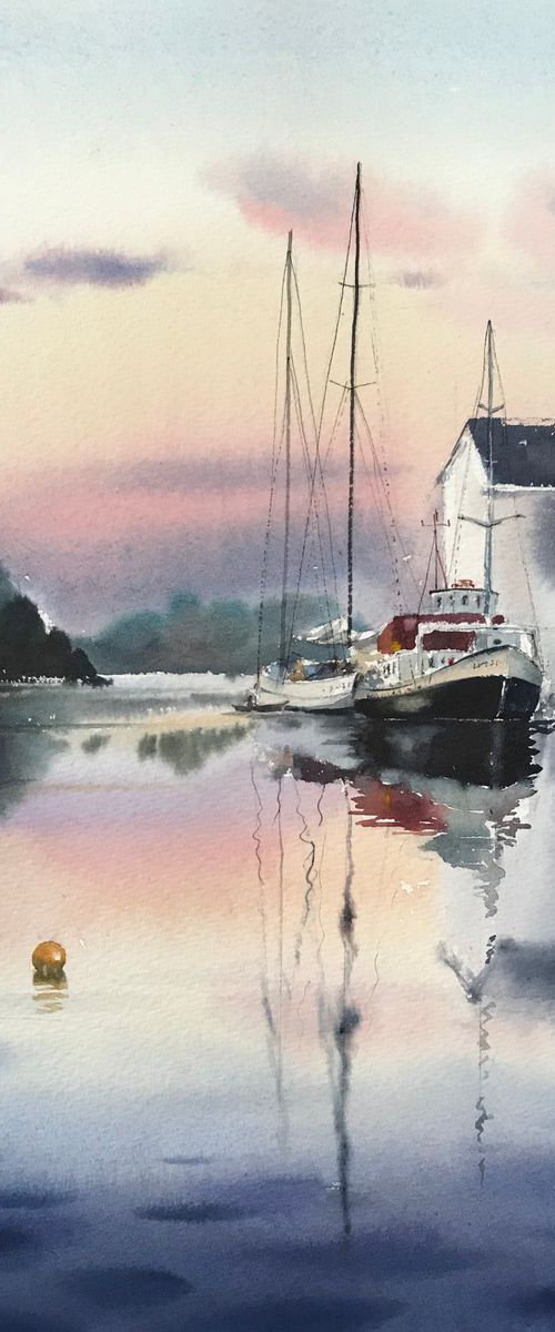 Boat at sunset by Eugenia Gorbacheva