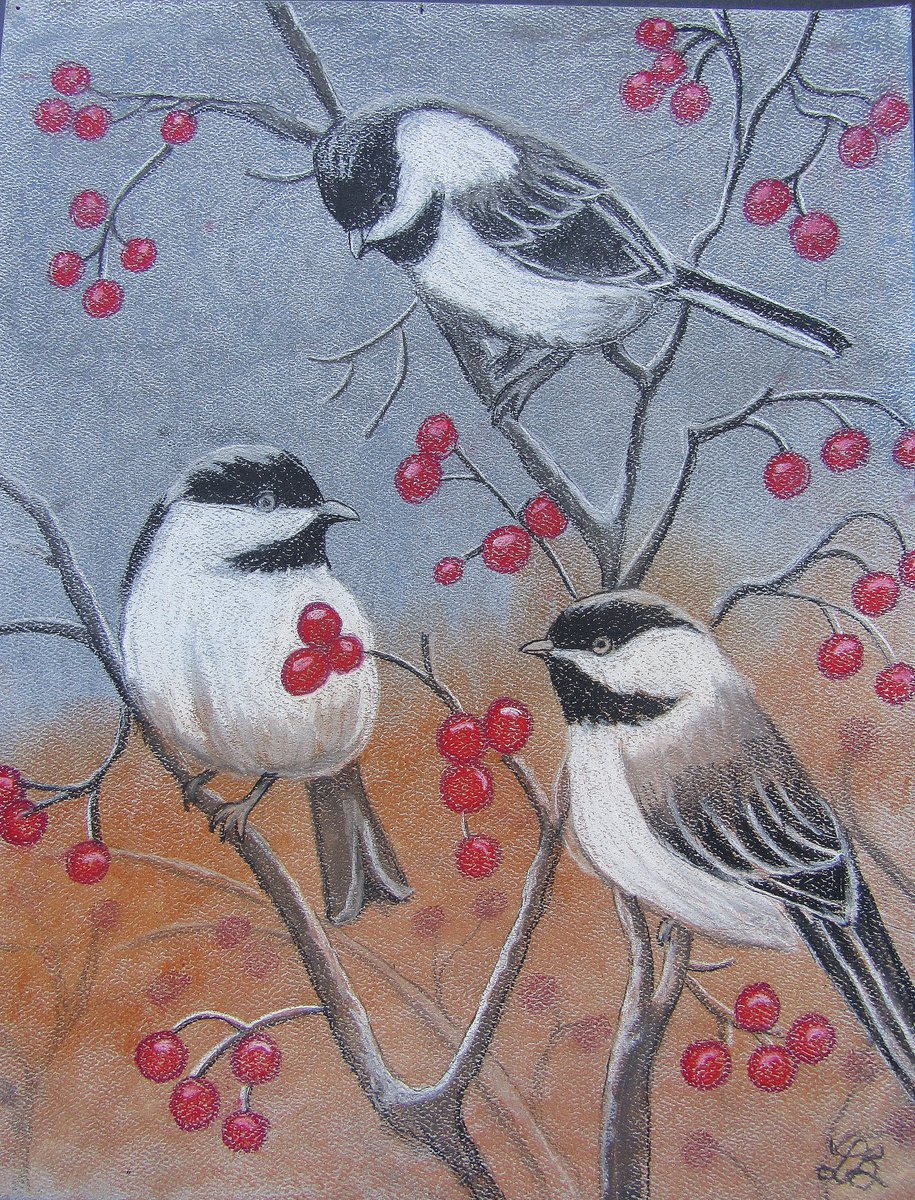 Winter Chickadees by Linda Burnett