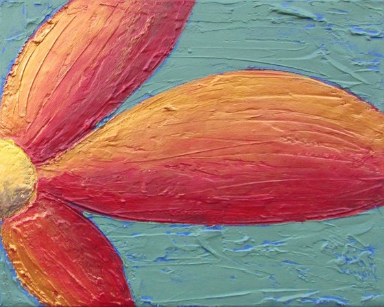 gold red flower painting original hand painted abstract flower texture art canvas - 40 x16 inches