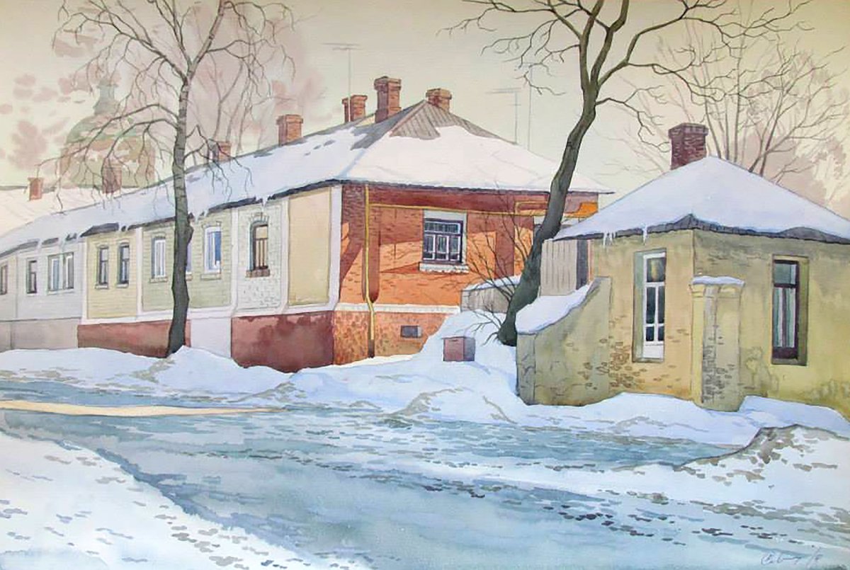 Impressionistic Cityscapes Watercolour By Valeriy Savenets-1, 24 X 16", Pushkinskaya Street Street, Original Artwork