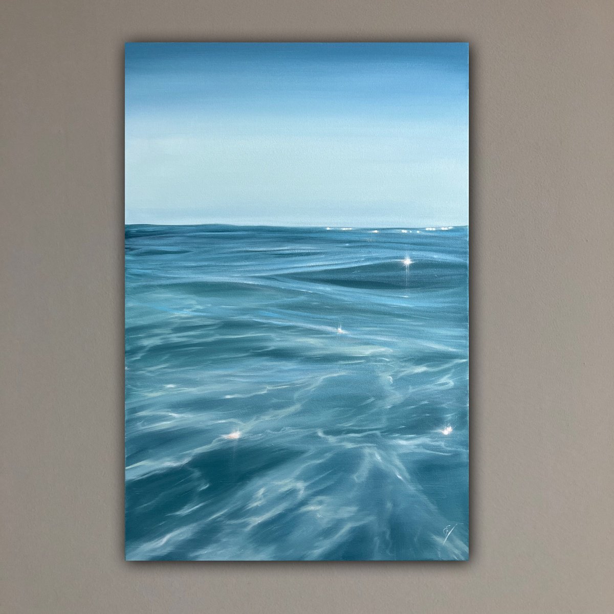 At The Edge - Original Realistic Contemporary Ocean Wave Painting oil on  round 46 canvas - Original Ocean Paintings by Eva Volf