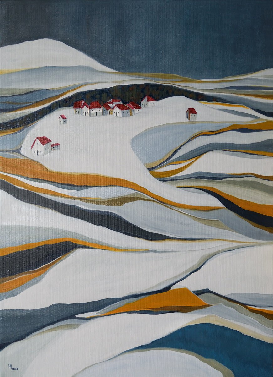 Organic Landscape Oil Painting By Aniko Hencz, 20 X 28, The Beginning Of Winter, Original Artwork