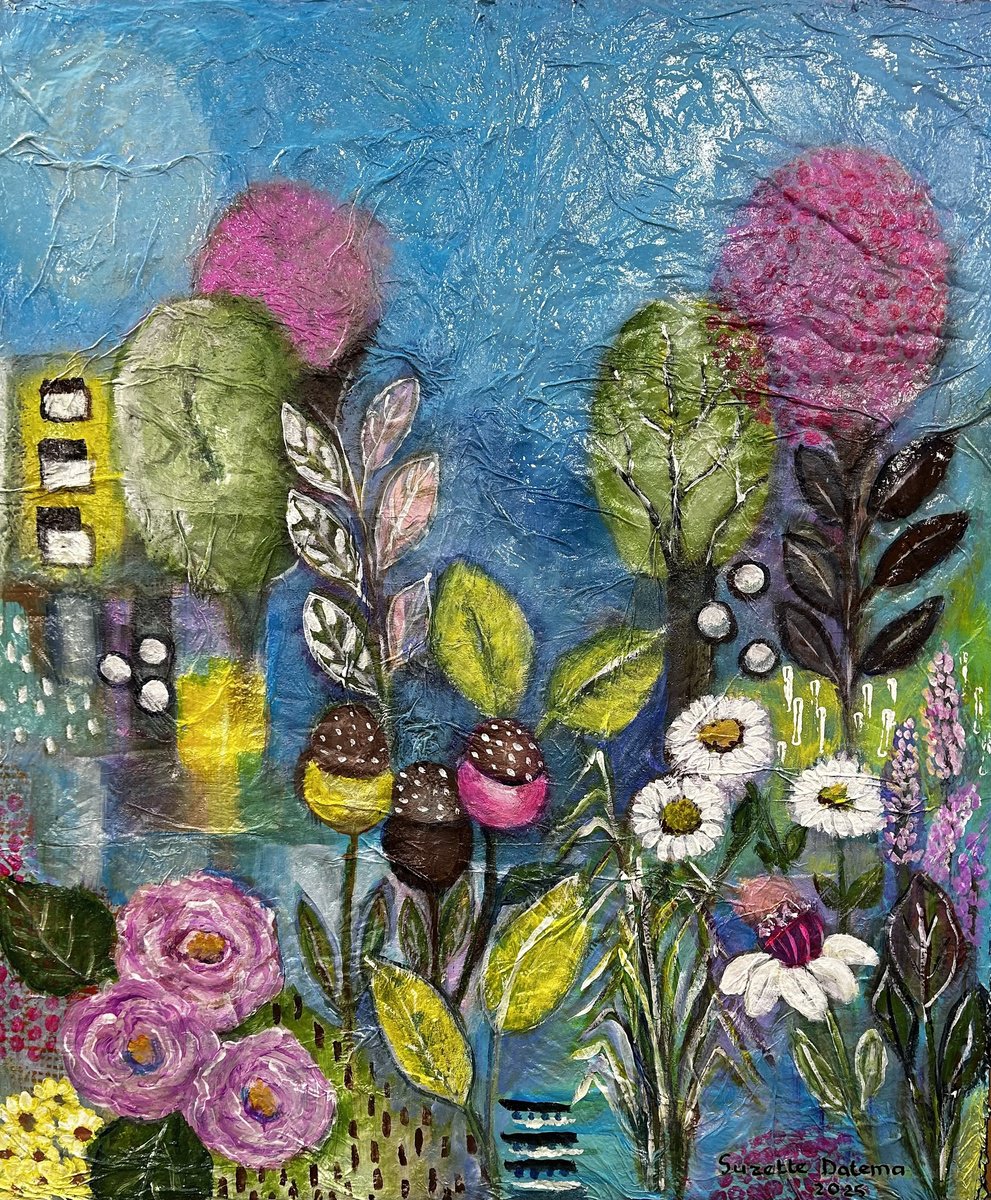 Impressionistic Botanical Painting By Suzette Datema, 24 X 28", Wild And Wonderful, Original Artwork