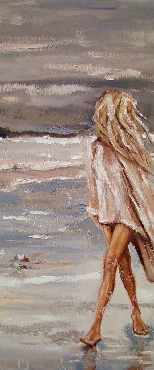 " DON'T LOOK BACK :)) " original painting palette knife GIFT MODERN URBAN ART OFFICE ART DECOR HOME DECOR GIFT IDEA by Monika Luniak