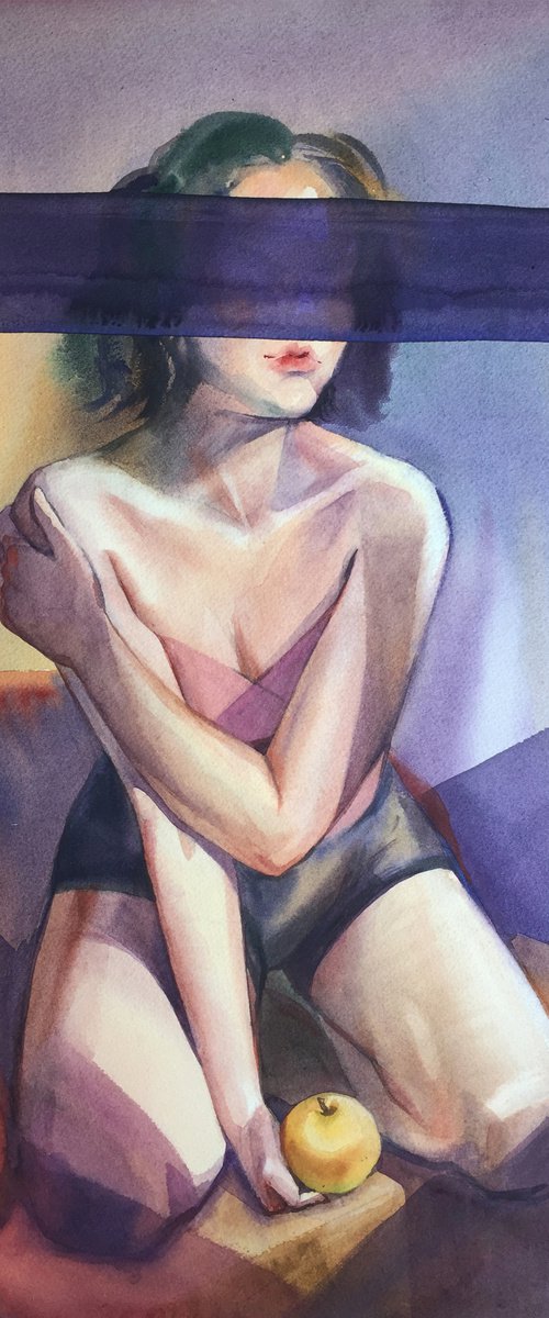 "Women's secret". Portrait of a girl. Watercolor portrait - Gift for him - Ideas for gift by Natalia Veyner