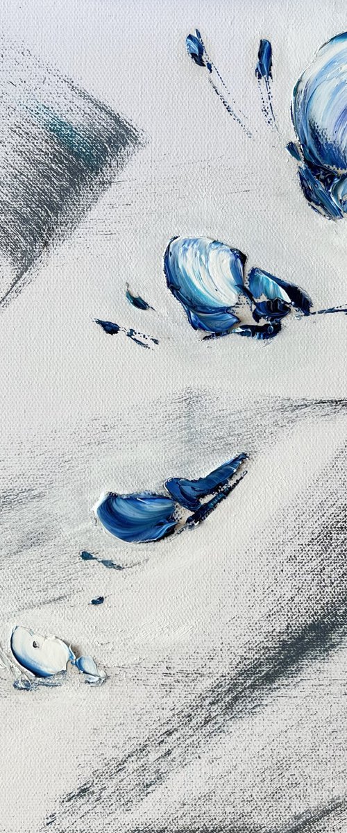 DISAPPEARING VIEW 4 - Blue butterfly. Small painting. Original miniart. by Marina Skromova