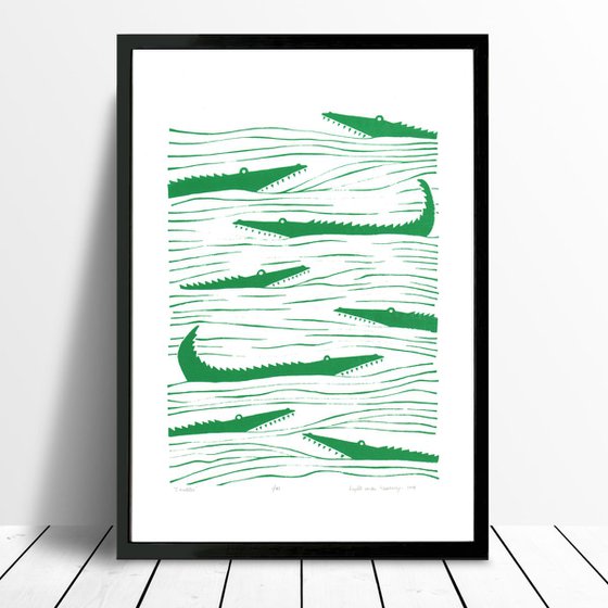 Crocodiles in Green - Framed - FREE UK Delivery