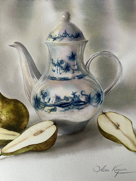 Teapot and pears