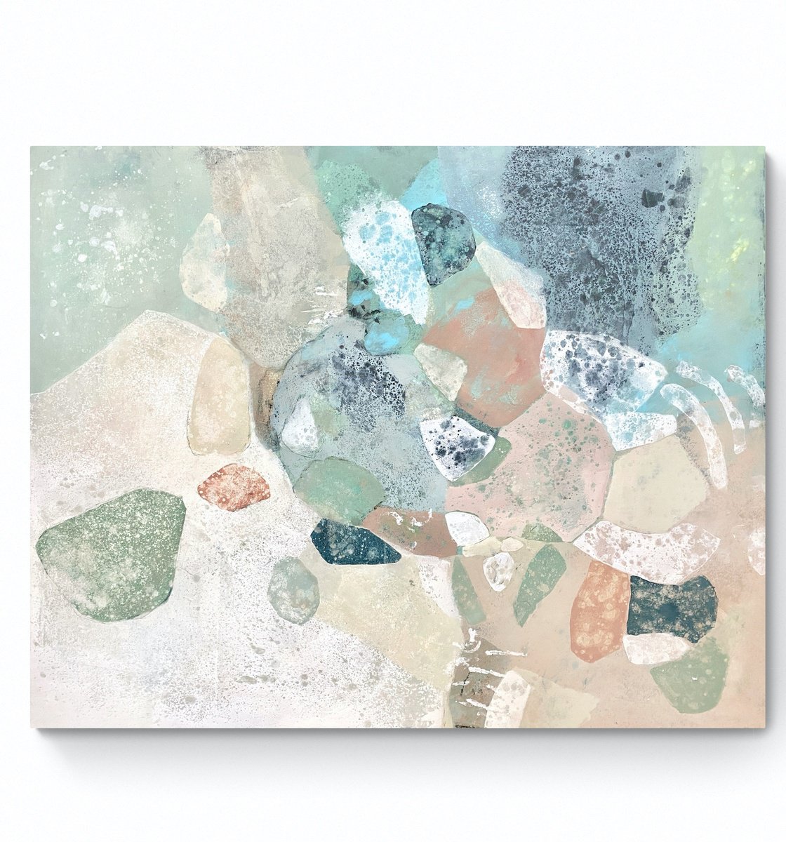 Abstract Acrylic Painting By Cristina Dalla Valentina, 39 X 31, Small Stones And Clear Water, Original Artwork
