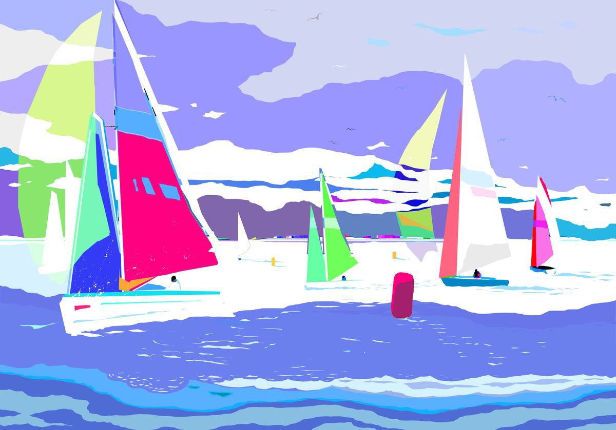 The boat race / La regata (pop art, seascape) by Alejos