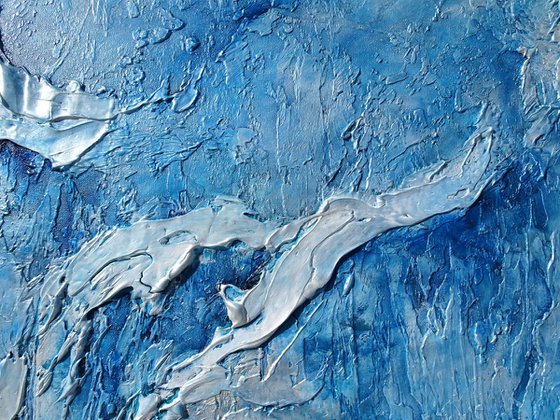 SEAFOAM BEAUTY. Large Abstract Blue White Textured Painting