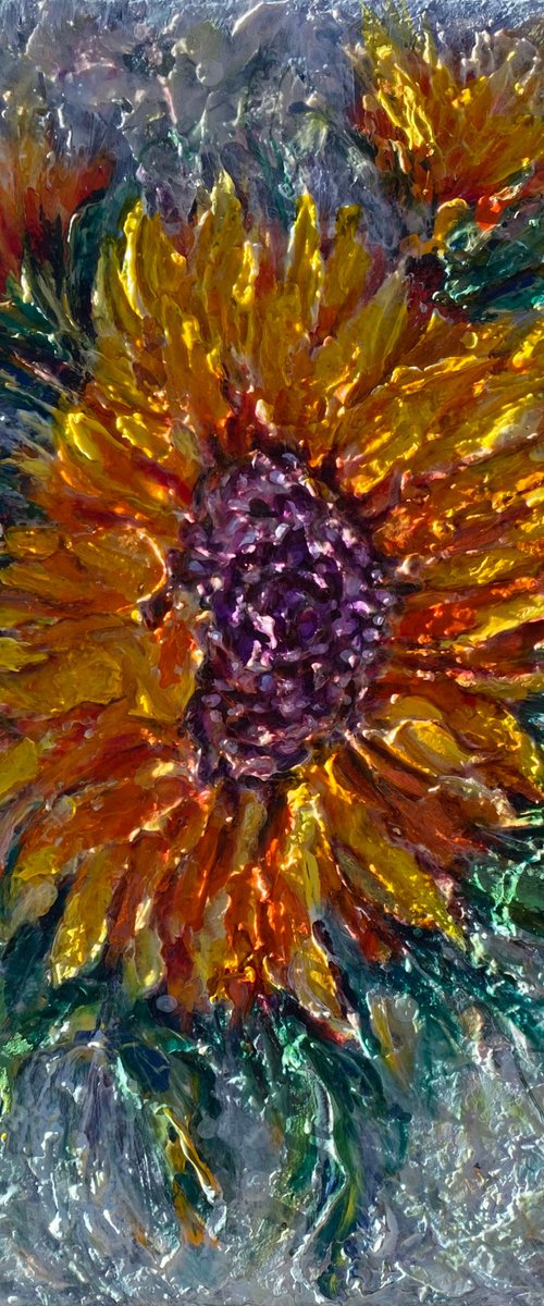 Sunflower Impasto Palette Knife by Lena Owens at OLena Art