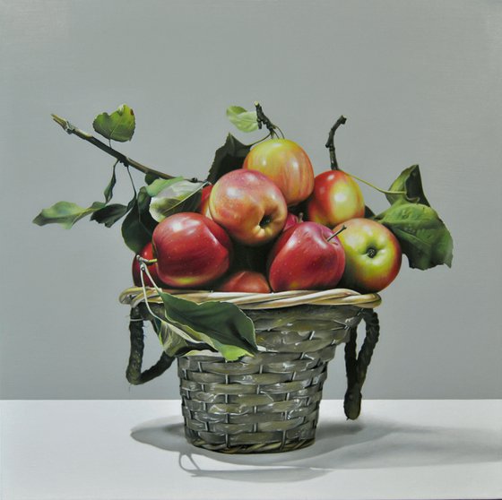 Still life with apples , Original oil on canvas painting
