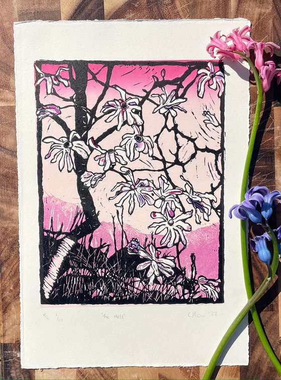 Linocut Print - The Melt 1 of 10 - Magnolia Blossom Linocut Print