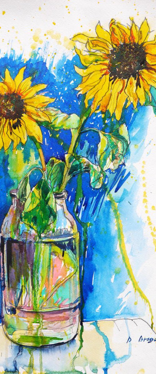 Sunflowers (ink) by Dima Braga
