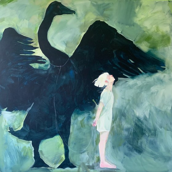I will not come alone. Black swan. 110x110cm