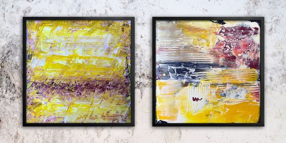 "What Are You, Yellow?" - Save As A Series - Original PMS Abstract Diptych Acrylic Paintings On Reclaimed Wood - 52" x 26"