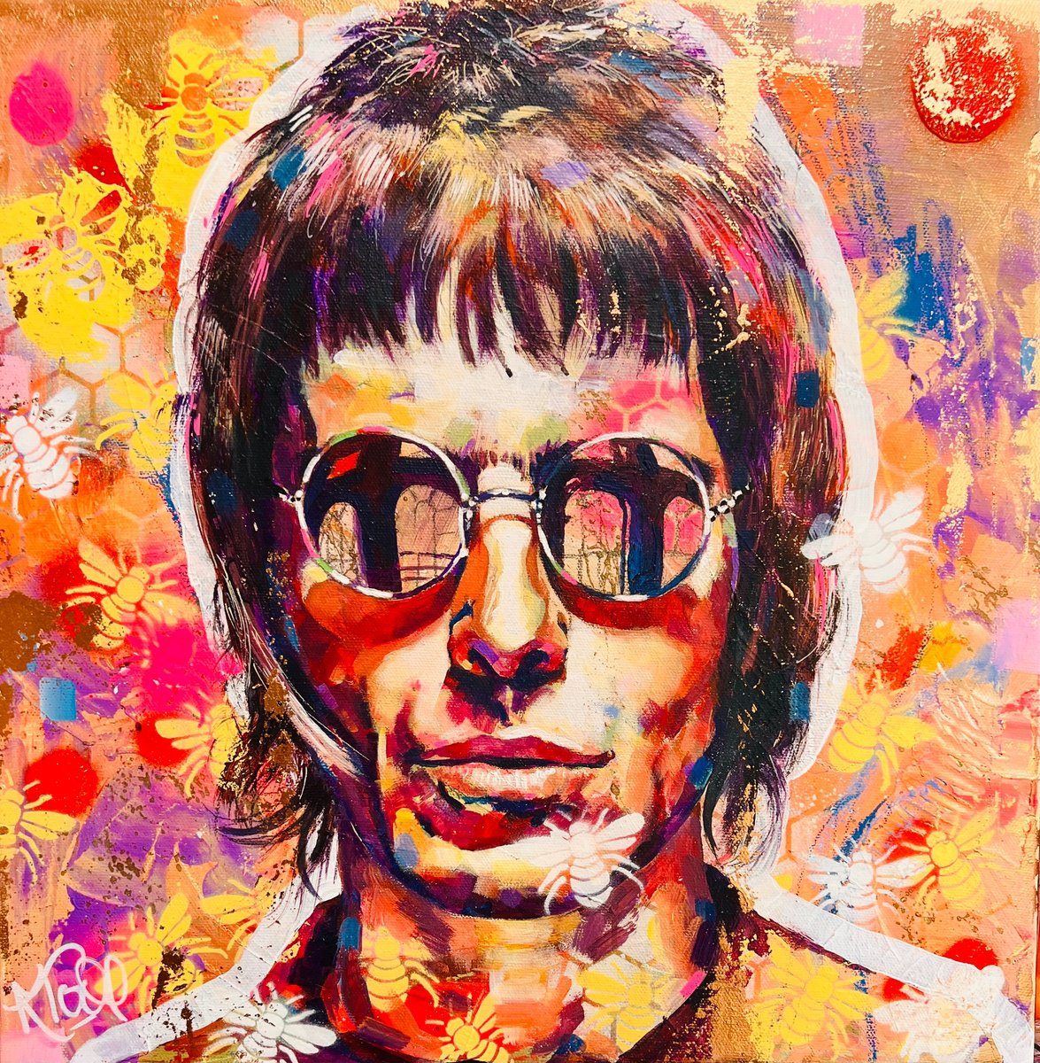 Expressive Portrait Acrylic Painting By Kirsten Todd, 16 X 16", Iconic - Noel Gallagher, Original Artwork
