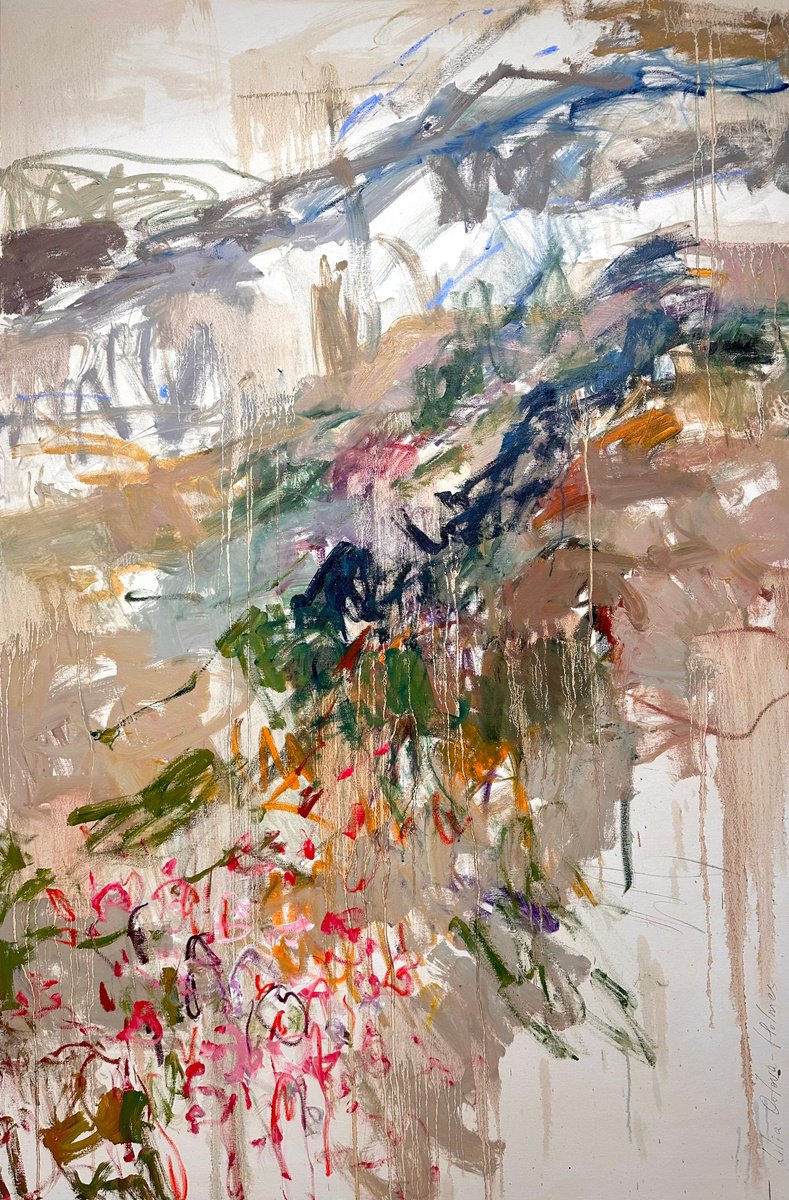 Abstract Landscape Oil Painting By Lilia Orlova-Holmes, 48 X 72", Spring Mountains, Original Artwork