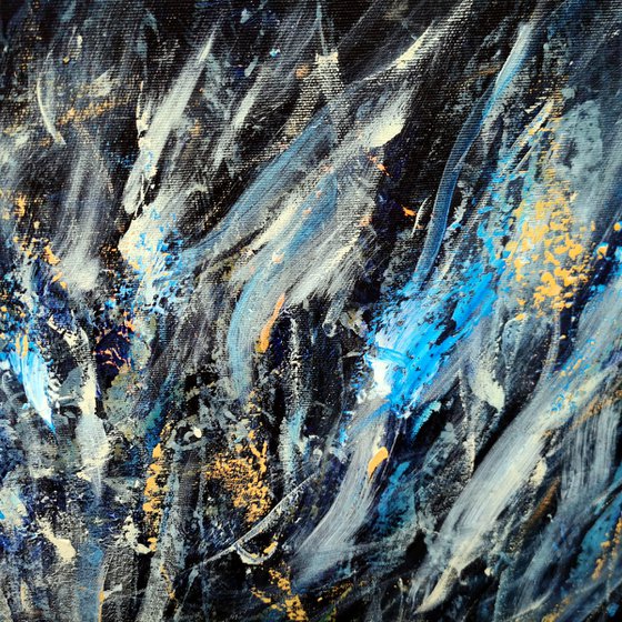 Large Spontaneous Dark Blue Angel Series Painting By KLOSKA