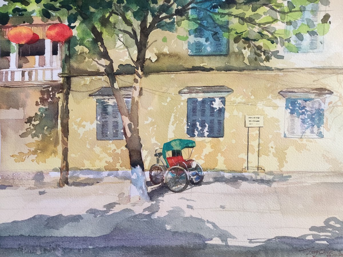 Impressionistic Cityscapes Watercolour By Jing Chen, 15 X 11, Quiet Alley, Original Artwork