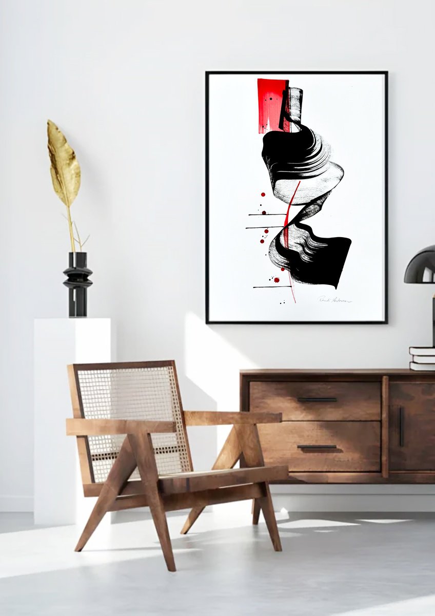 Expressive Abstract Ink Drawing By Randi Antonsen, 24 X 33", Swing, Original Artwork