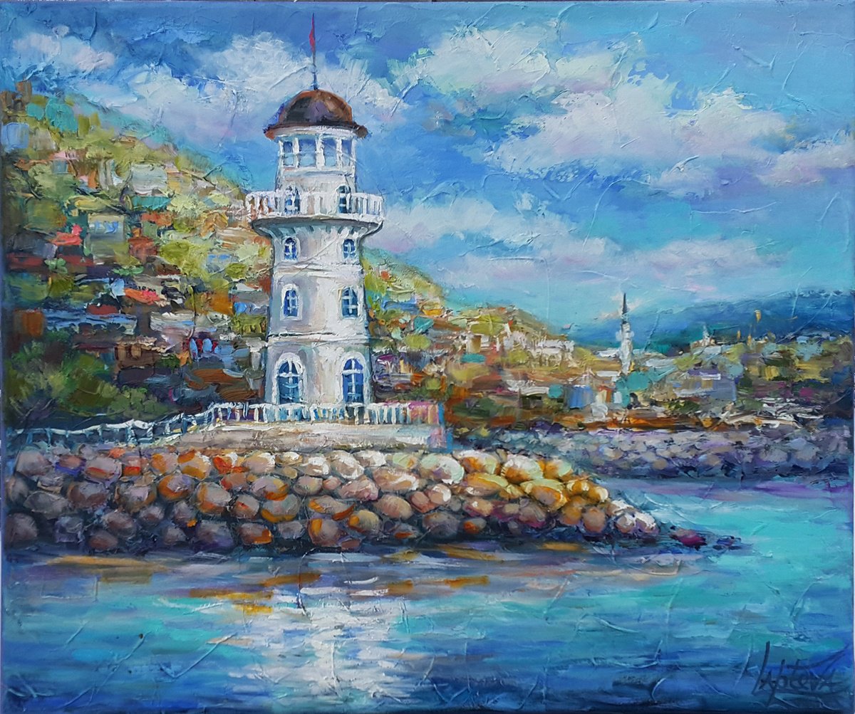 View Of The Lighthouse By Viktoria Lapteva, 24 X 20, Artwork For Sale On Artfinder