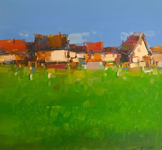 Village, Handmade oil painting on Canvas, One of a kind