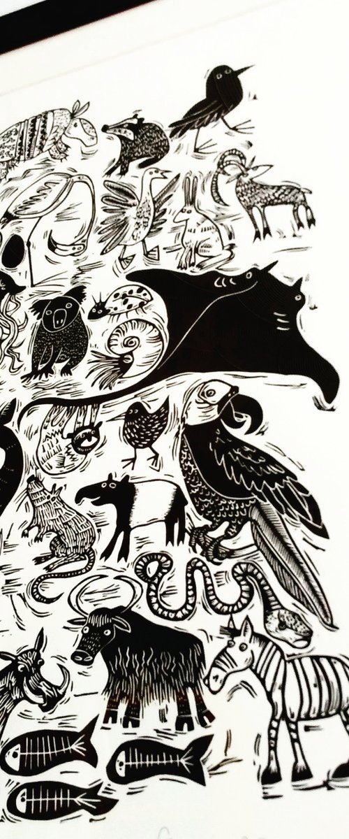 Animal A-Z Alphabet - lino cut print by Melanie Wickham