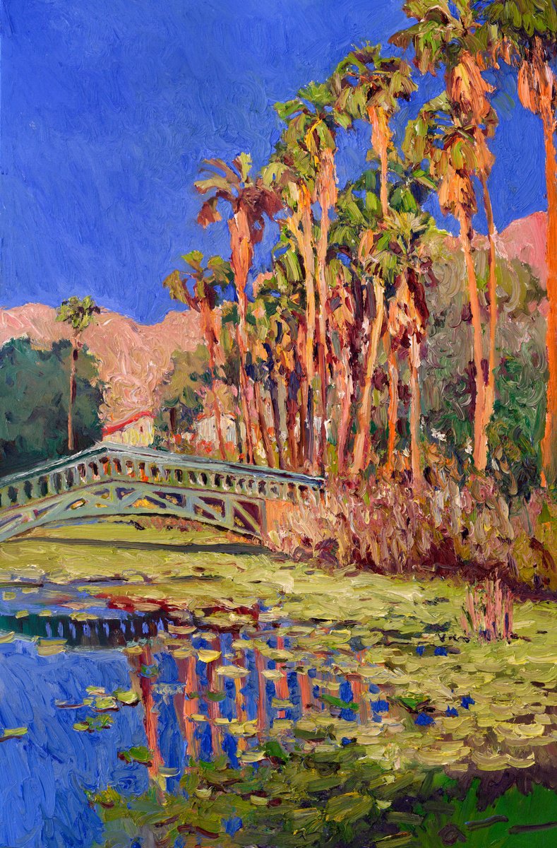 Expressive Landscape Oil Painting By Suren Nersisyan, 24 X 36", Park In Los Angeles, Original Artwork