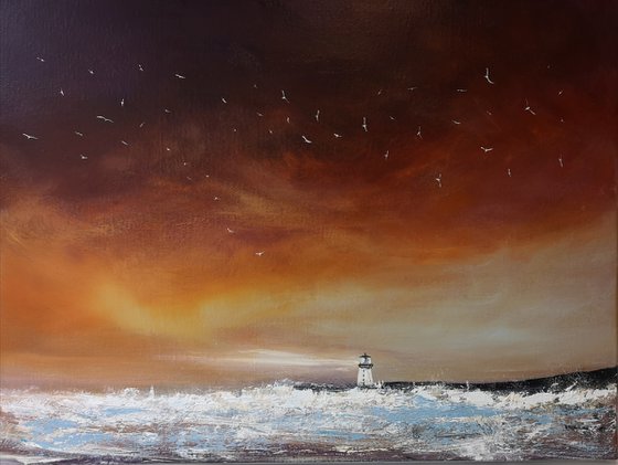 "Beacon of Hope" - Cornish Seascape, Art, Skyscape