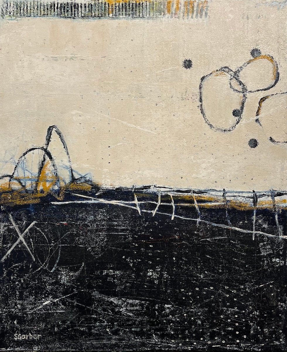 Geometric Abstract Acrylic Painting By Shellie Garber, 20 X 24", Ghost Train, Original Artwork